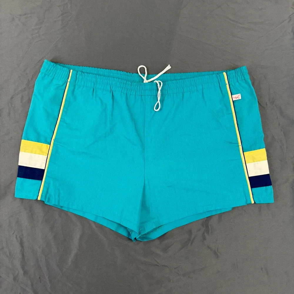 Vintage Jantzen Mens Teal Blue Striped Swim Trunks Shorts Size 40 Made in USA